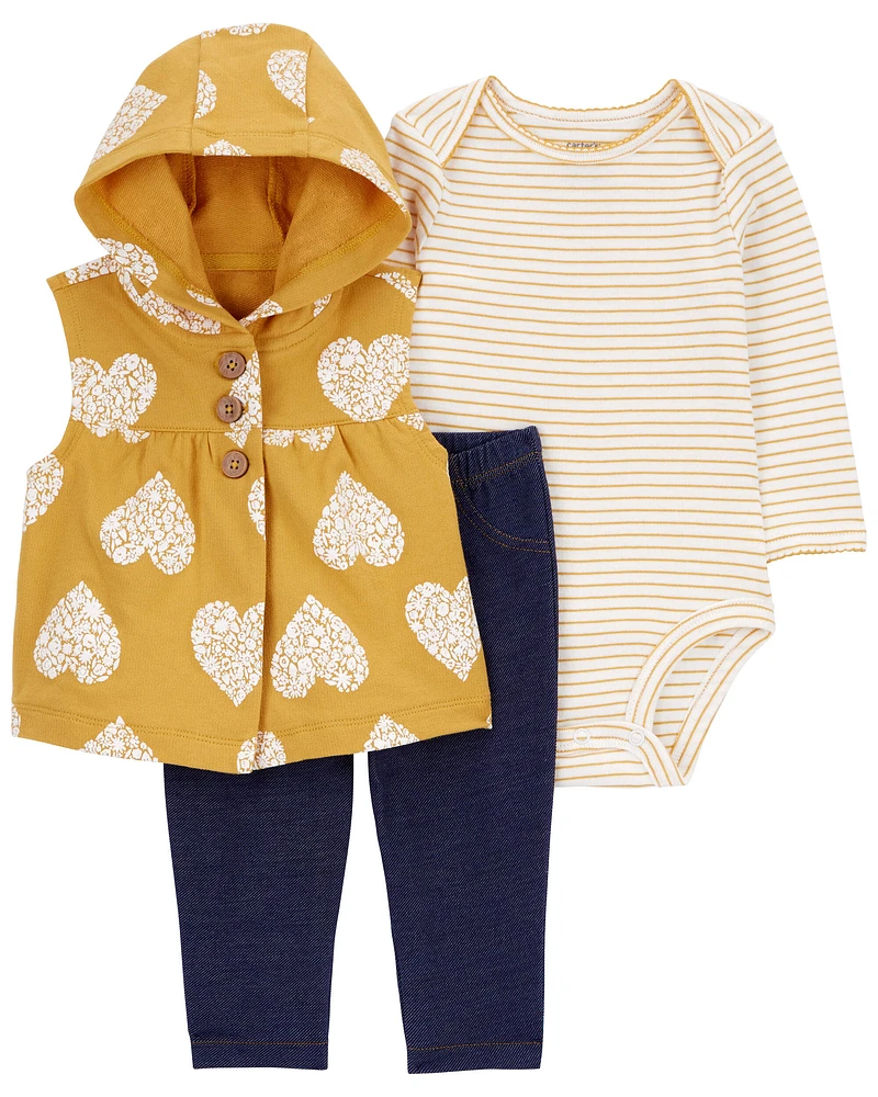 Carters Oshkosh Baby 3-Piece Yellow Heart Little Vest Set