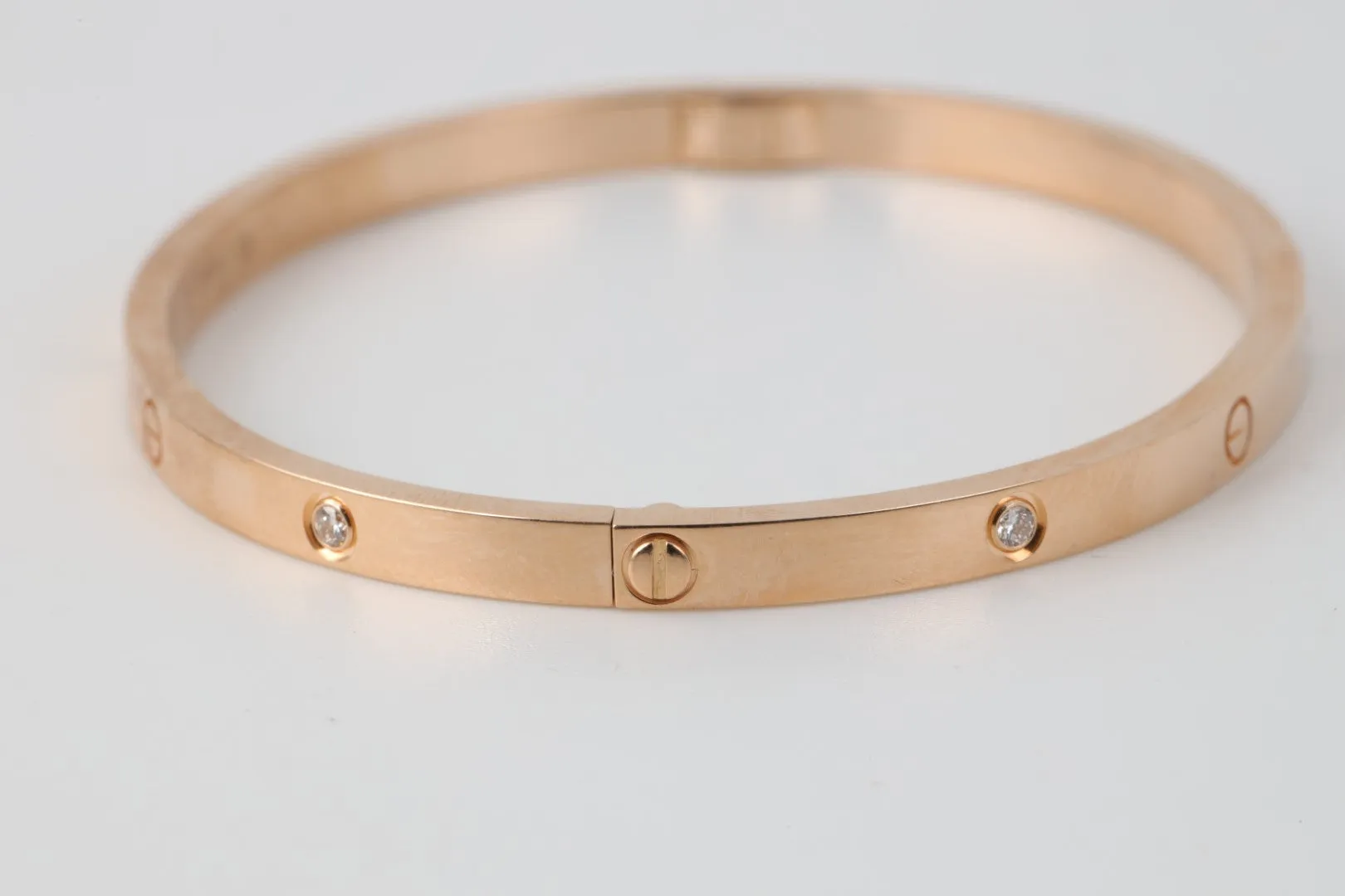 Cartier 18k Rose Gold 0.15tcw Diamond Love Bracelet Size 17 (18.86g.)