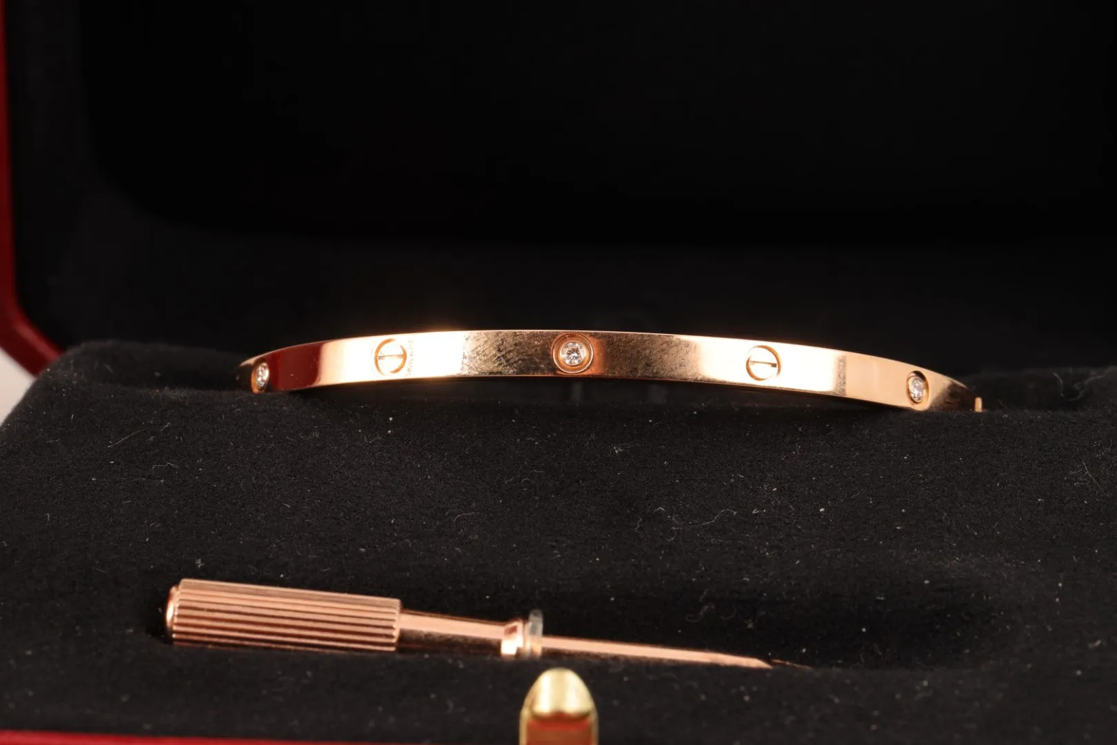 Cartier 18k Rose Gold 0.15tcw Diamond Love Bracelet Size 17 (18.86g.)