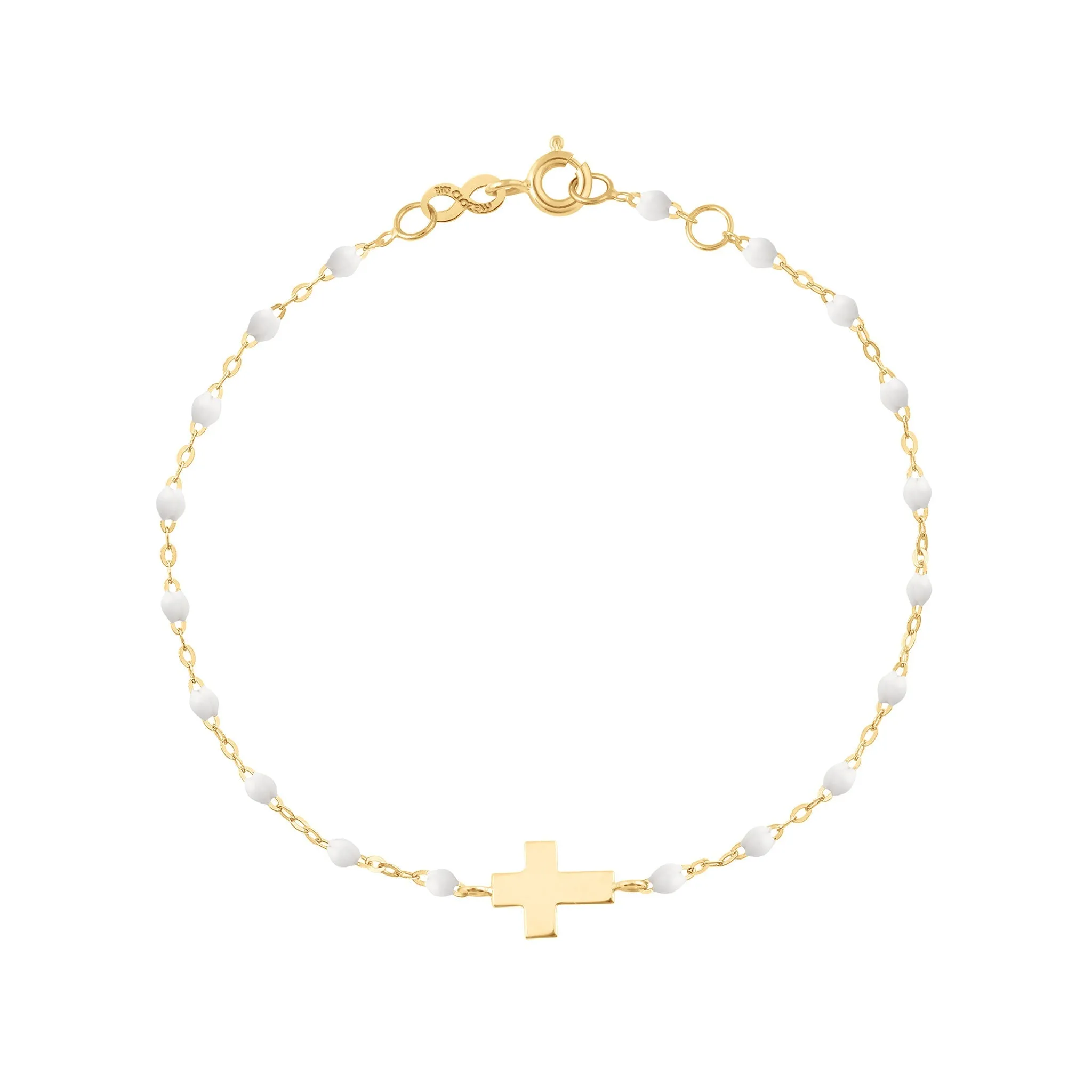 Child Cross Charm Classic Gigi White bracelet, Yellow Gold, 5.9