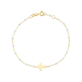 Child Cross Charm Classic Gigi White bracelet, Yellow Gold, 5.9