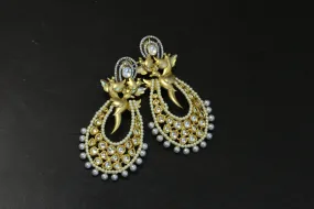 Contemporary Matt Gold Kundan Earrings