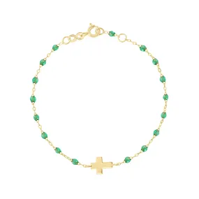 Cross Charm Classic Gigi Mint Bracelet, Yellow Gold, 6.7