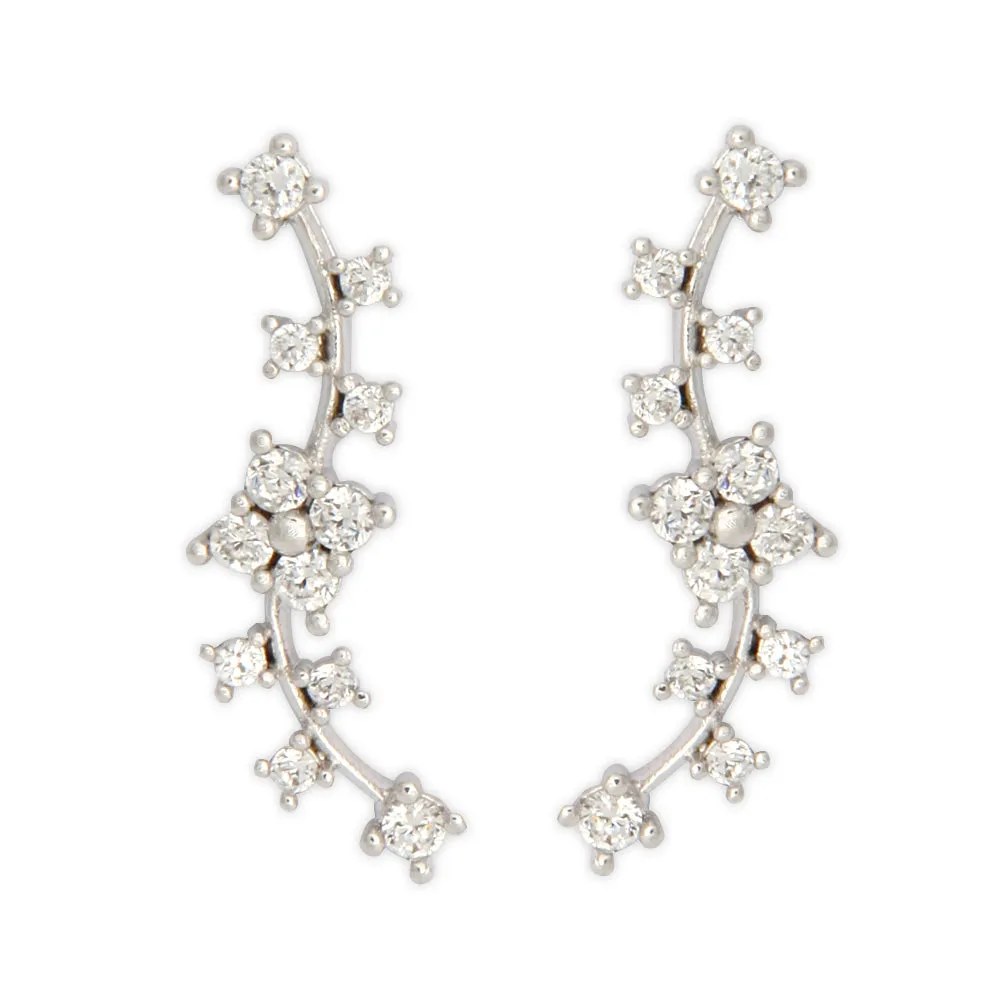 Curved Line CZ Ear Climber Earrings