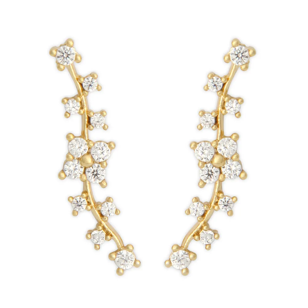 Curved Line CZ Ear Climber Earrings