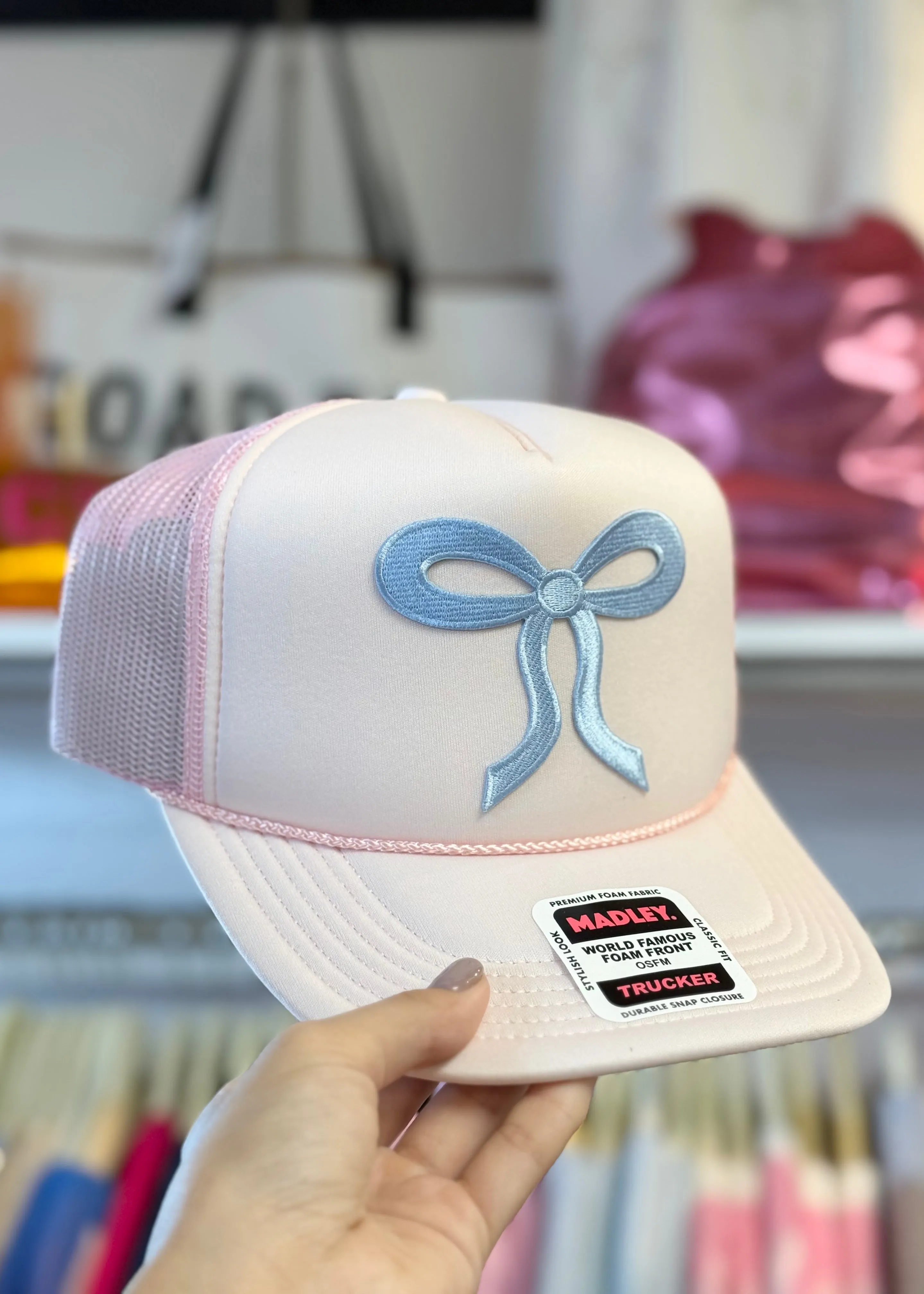 Cutesie Pink & Blue Bow Trucker Hat