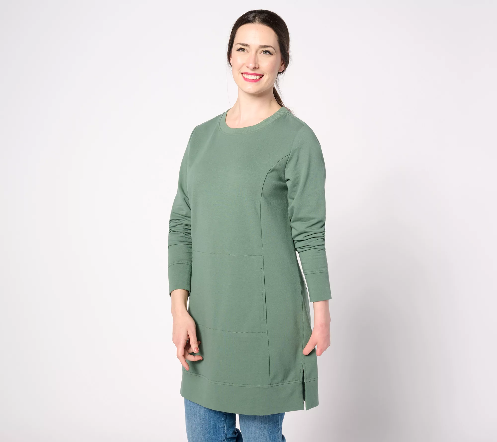 Denim & Co. Active Petite French Terry Crewneck Tunic