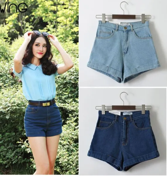 Denim shorts for women high waist retro jeans style