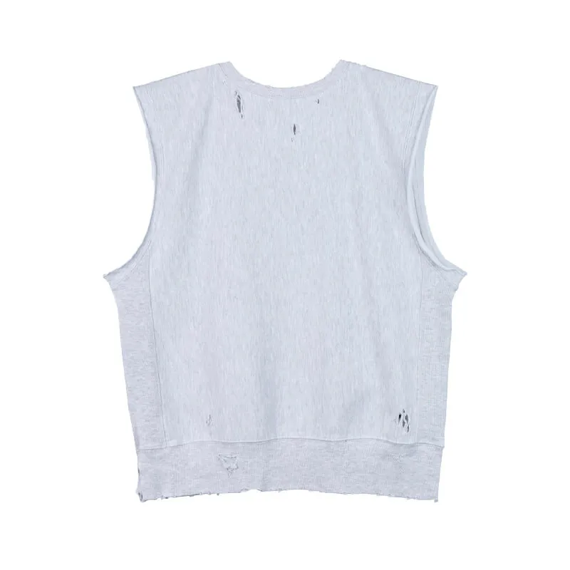 Distressed Reverse Sweat Vest - Grey