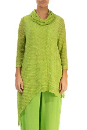 Dotty Asymmetric Green Silk Tunic