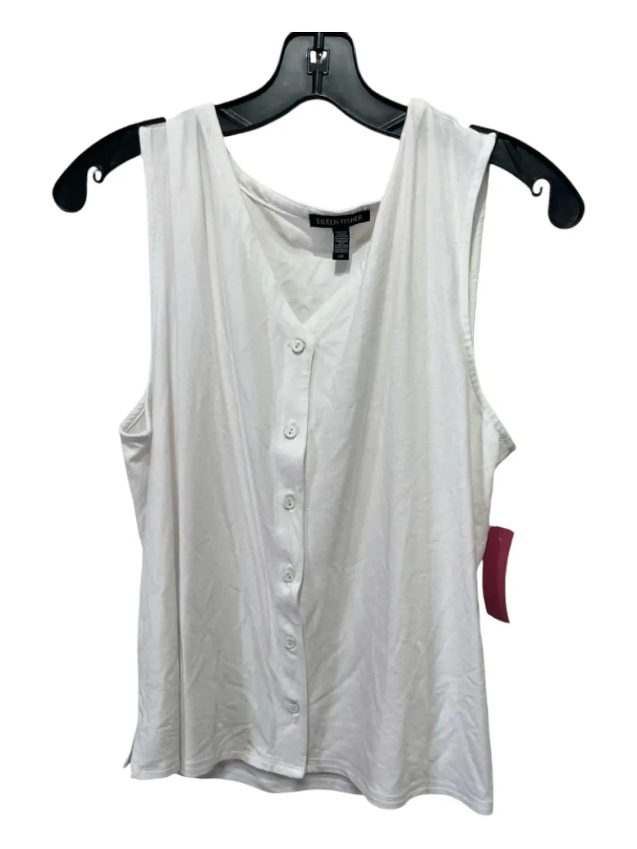 Eileen Fisher Size L White Viscose Blend Sleeveless Button Front Top