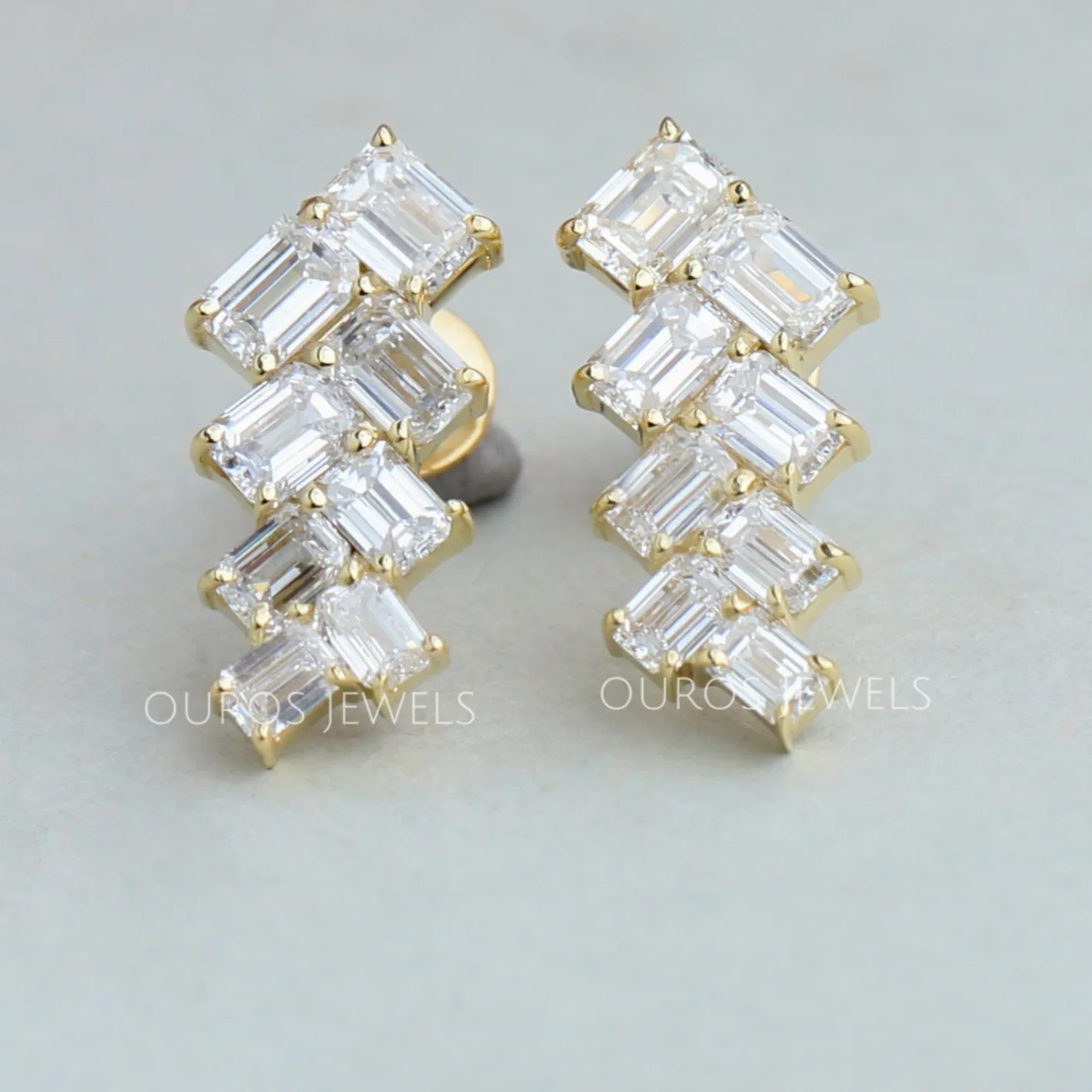 Emerald Cut Diamond Drop Earrings Gold