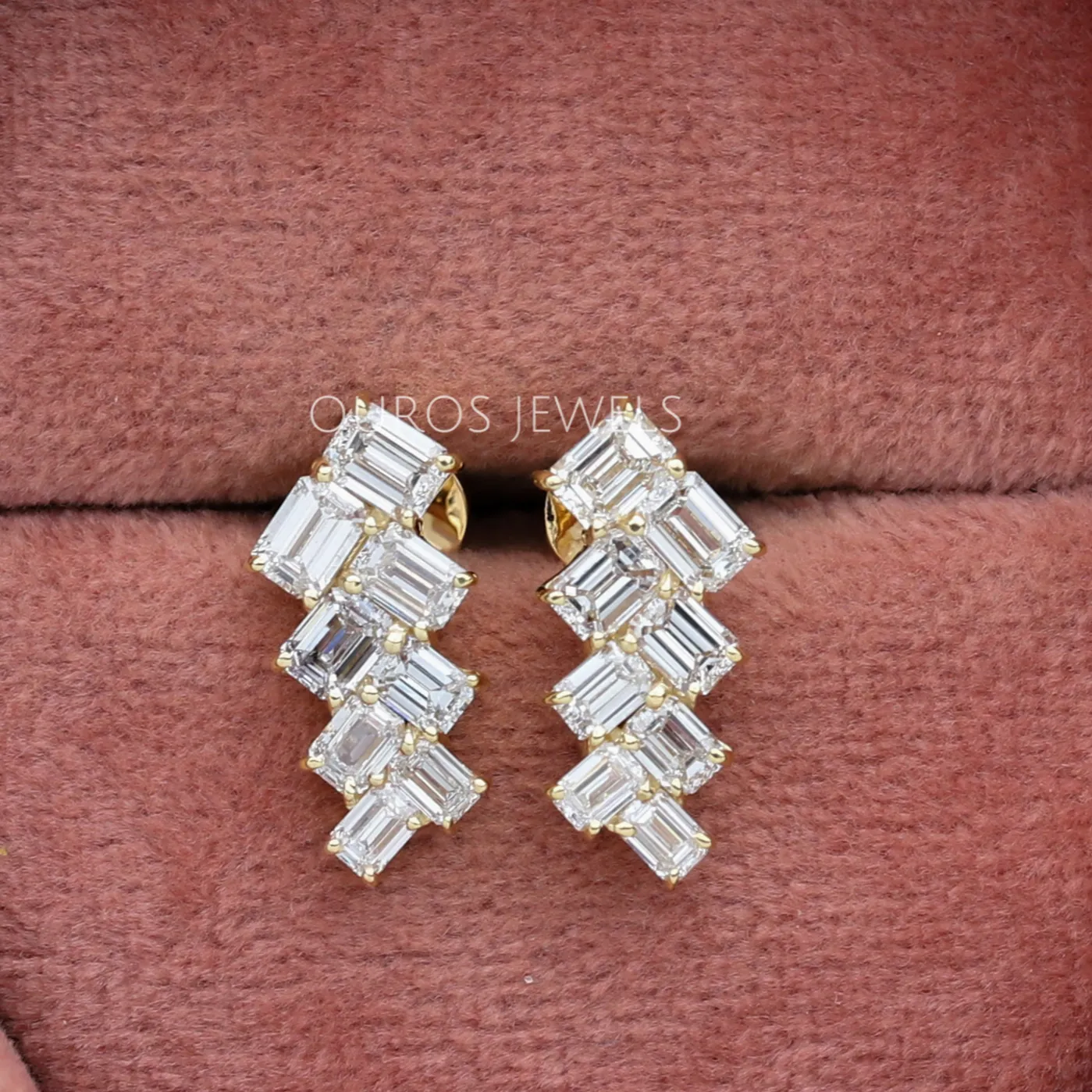 Emerald Cut Diamond Drop Earrings Gold