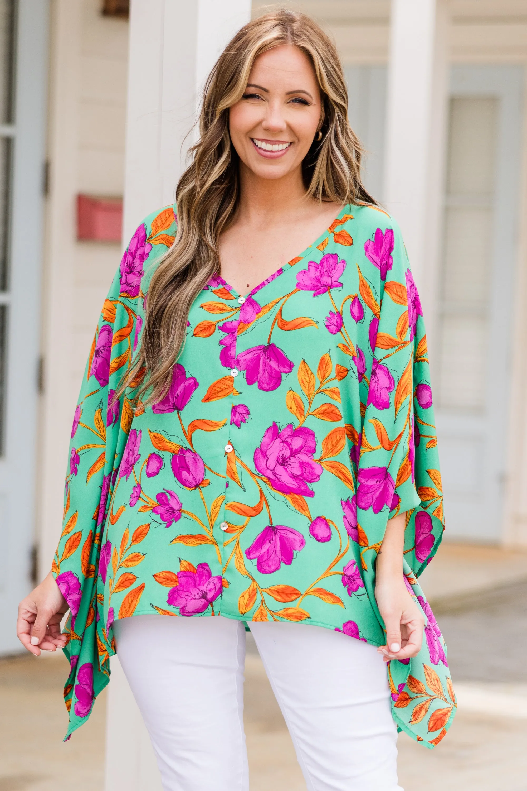 Floating Garden Tunic, Green Multi