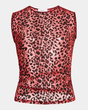 Flocked Leopard Mesh Sleeveless Top