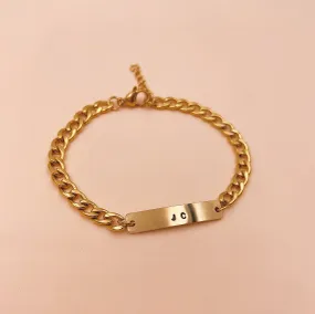 For Guys : Custom Bar Gold Filled Thick Curb Chain Bracelet (8 characters)