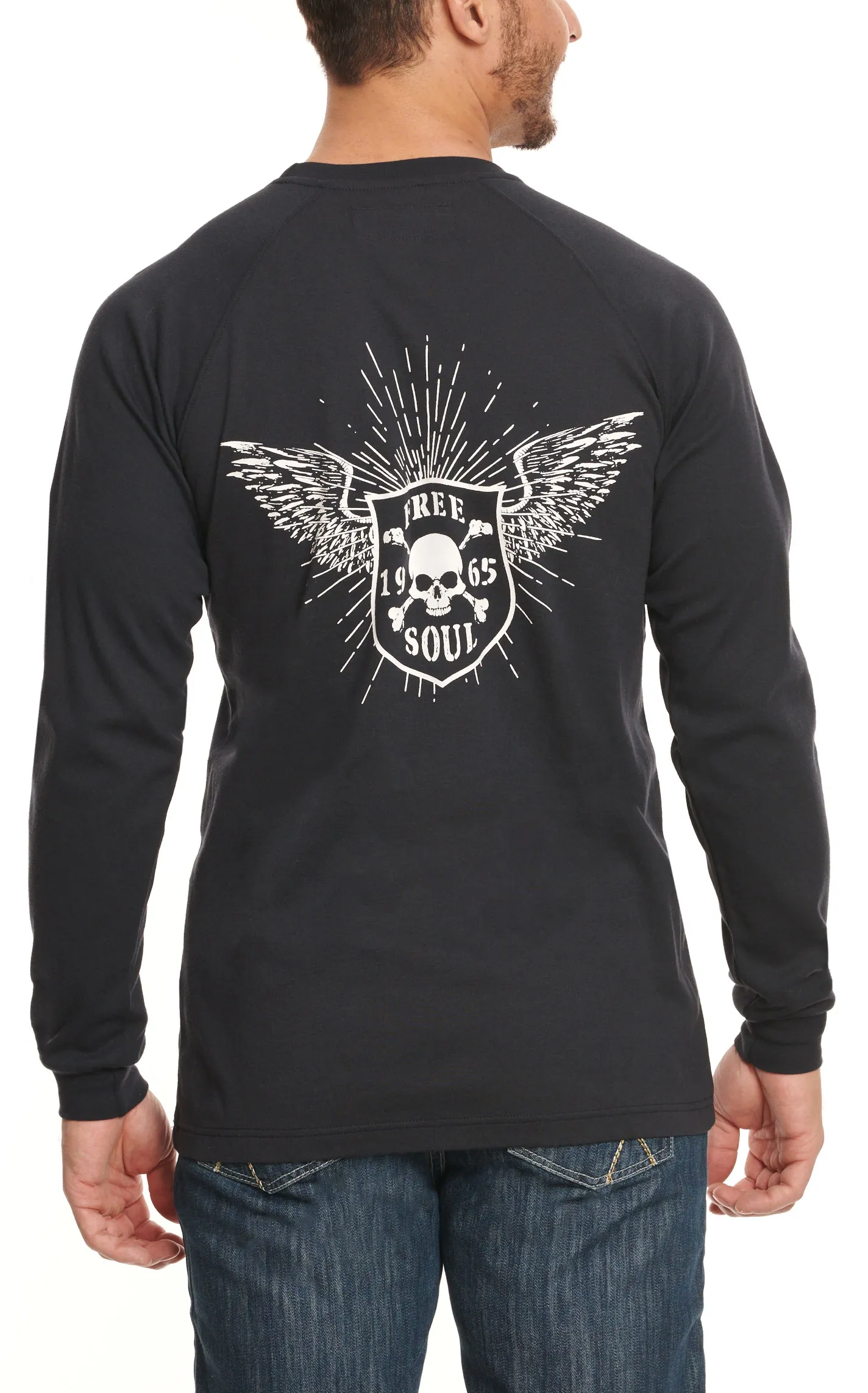 Forge Workwear Men's Black with Winged Free Soul Graphic FR Long Sleeve Work T-Shirt