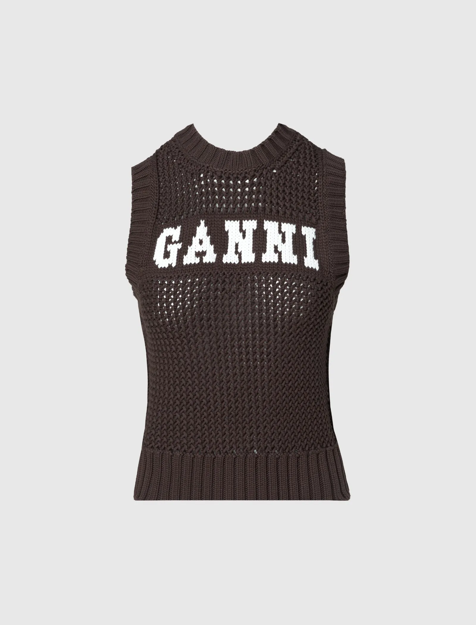 GANNI WOMEN'S COTTON ROPE VEST   BROWN