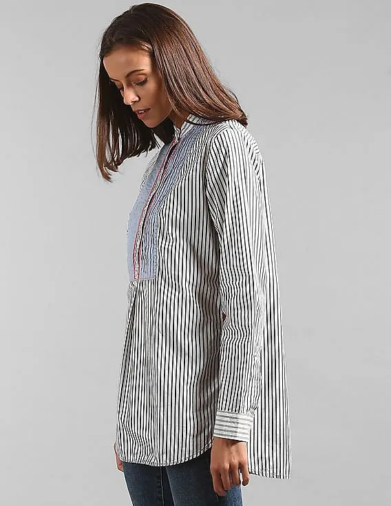 GAP Women White Stripe Band Collar Tunic