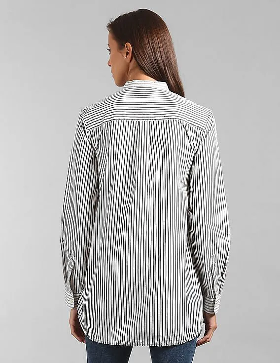 GAP Women White Stripe Band Collar Tunic