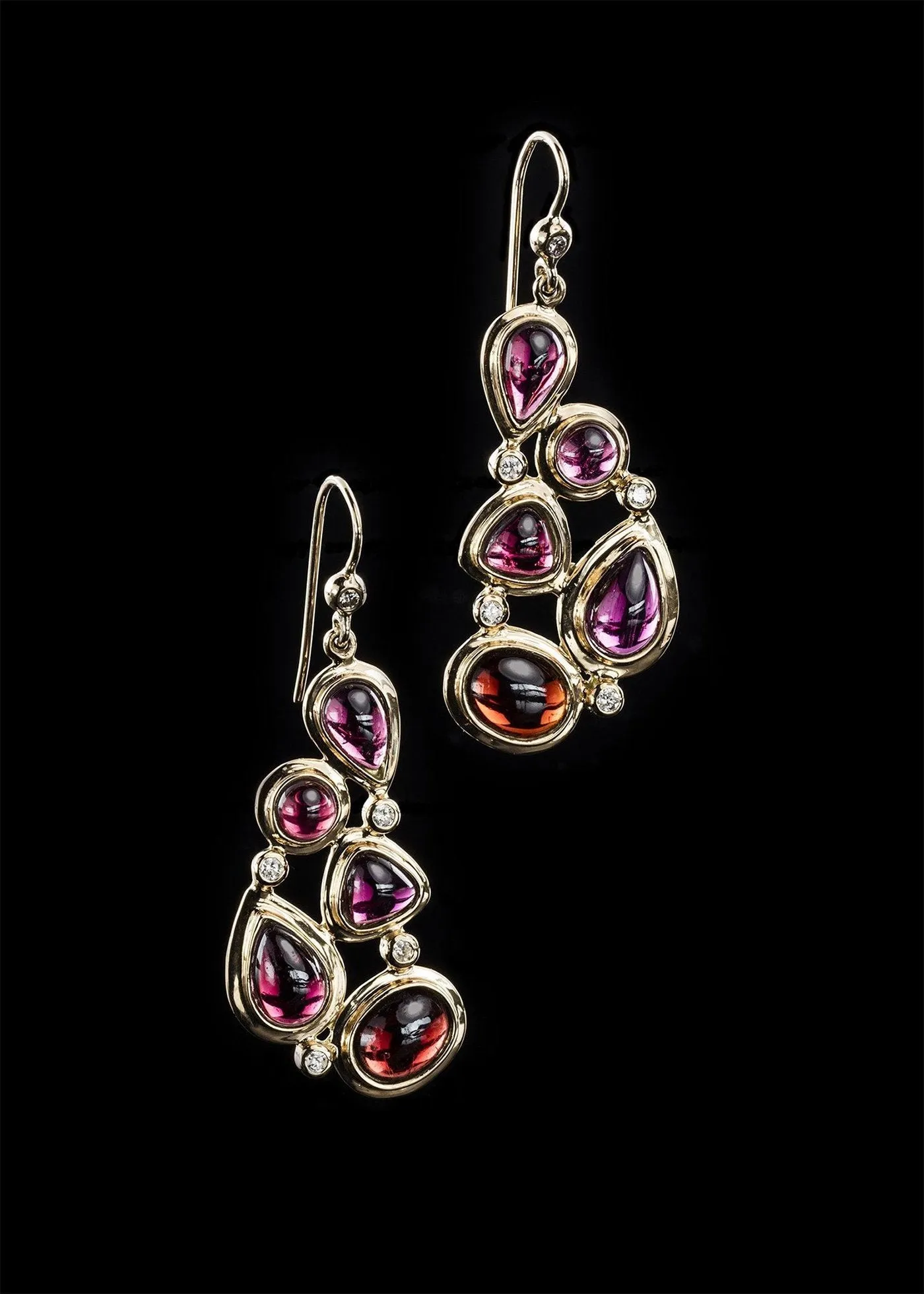 Garnet & Diamond 18K Gold Mosaic 5 Stone Earrings