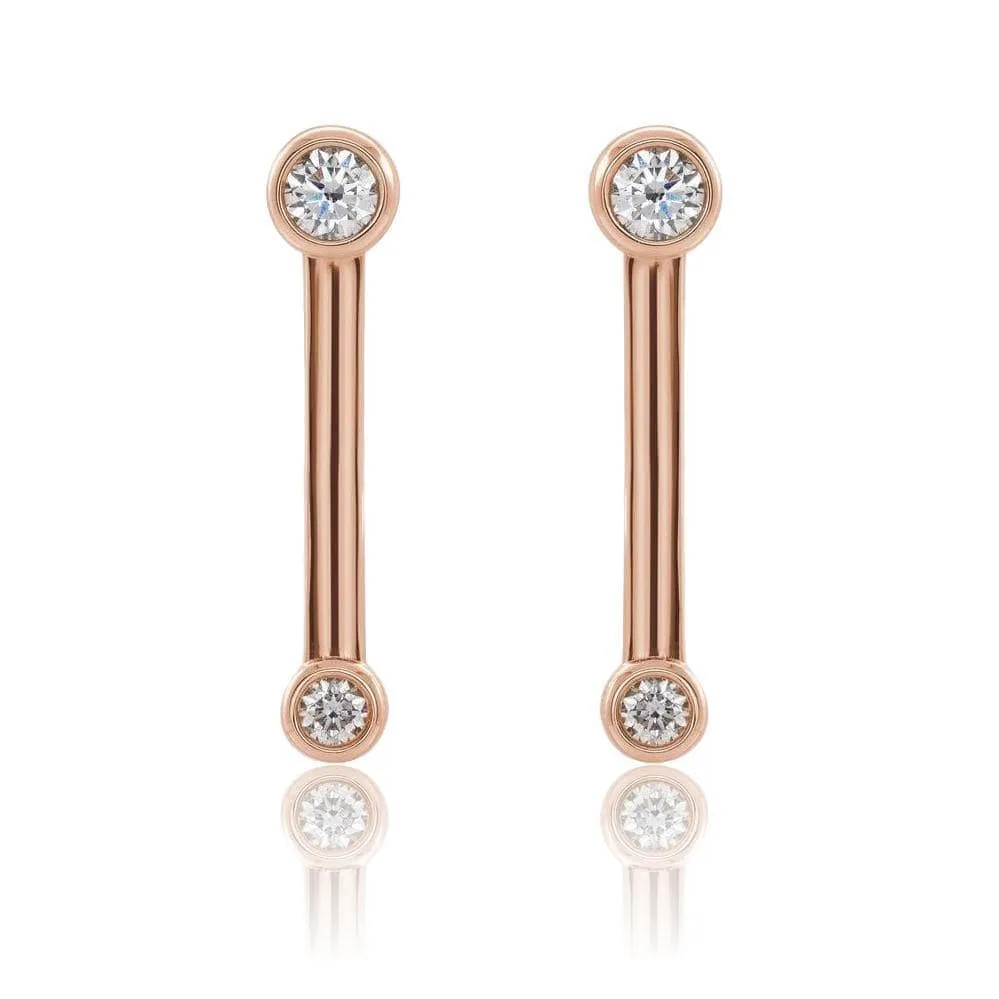 Geometric Double Bezel Diamond Bar Stud Earrings