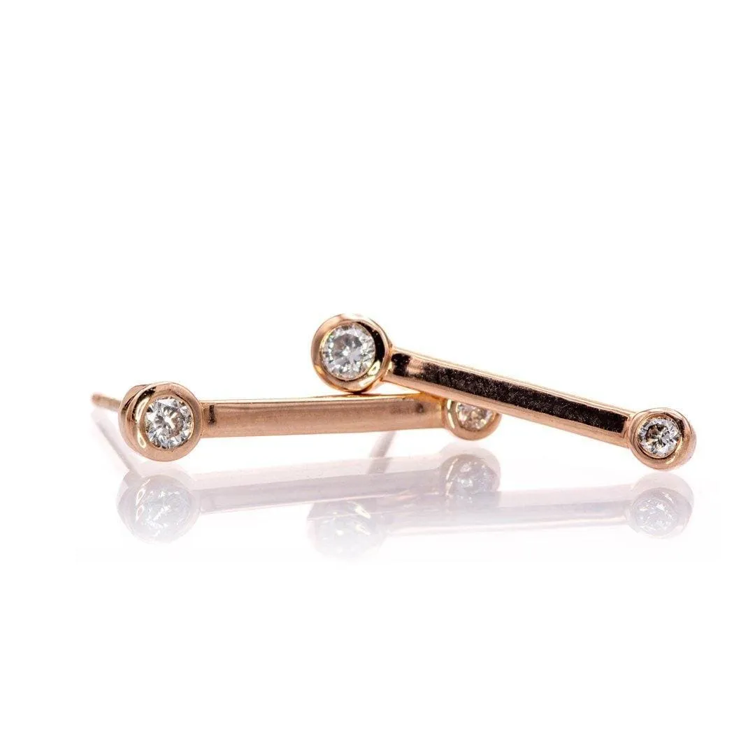 Geometric Double Bezel Diamond Bar Stud Earrings