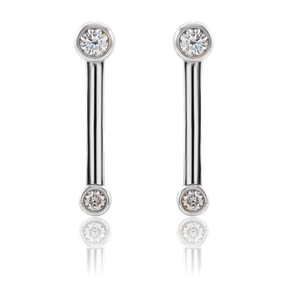 Geometric Double Bezel Diamond Bar Stud Earrings