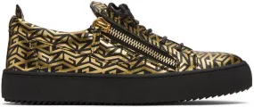 Giuseppe Zanotti Black & Gold Frankie Monogram Sneakers