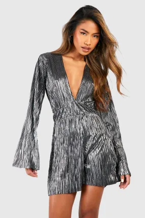 Glitter Plisse Flare Sleeve Romper