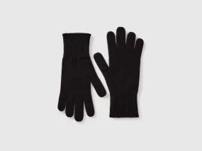 Gloves in pure Merino wool - Black | Benetton