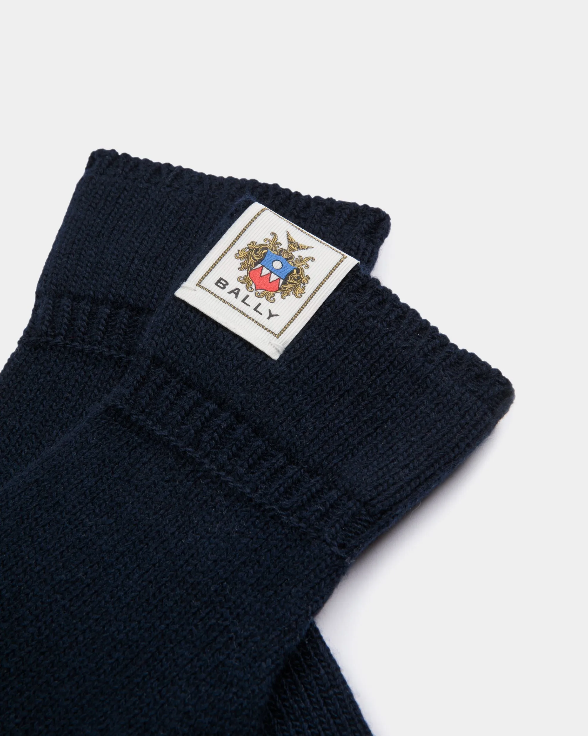 Gloves With Bally Crest Logo In Navy Blue Wool