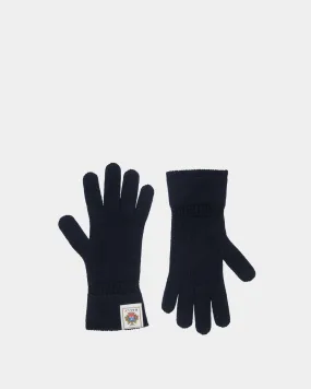 Gloves With Bally Crest Logo In Navy Blue Wool