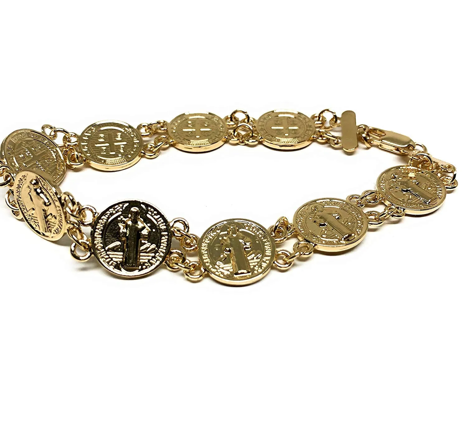 Gold Plated Saint Benedict Bracelet 7.5/Pulsera de San Benito 7.5 Oro Laminado