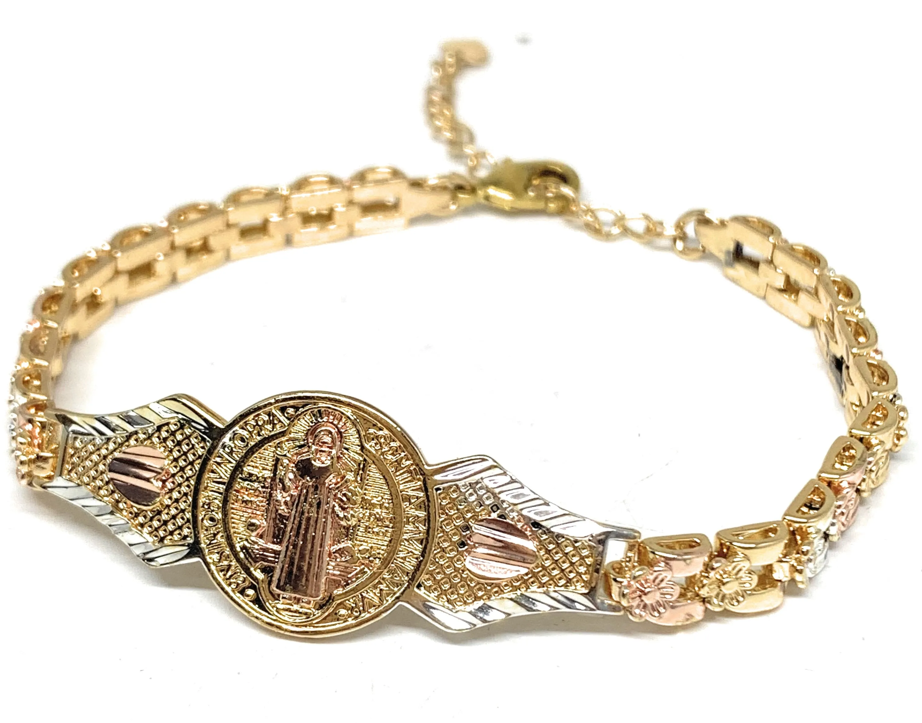 Gold Plated Tri-Color Saint Benedict Bracelet San Benito Pulsera  Oro Laminado 8