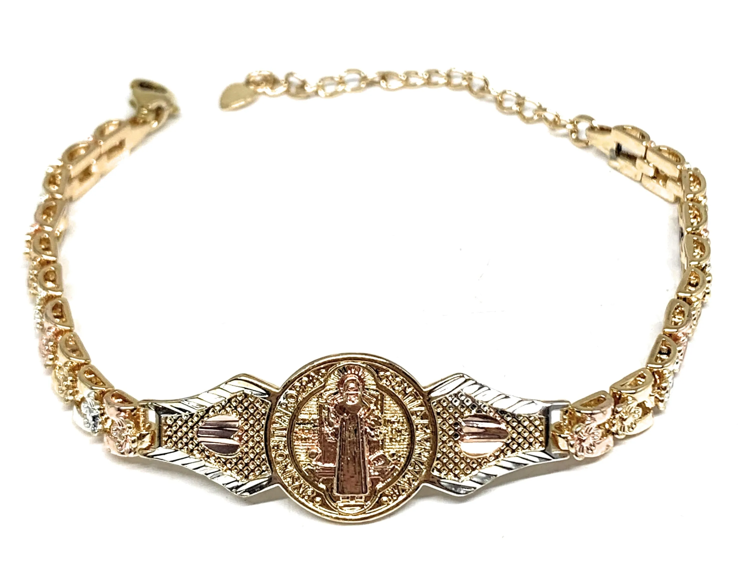 Gold Plated Tri-Color Saint Benedict Bracelet San Benito Pulsera  Oro Laminado 8