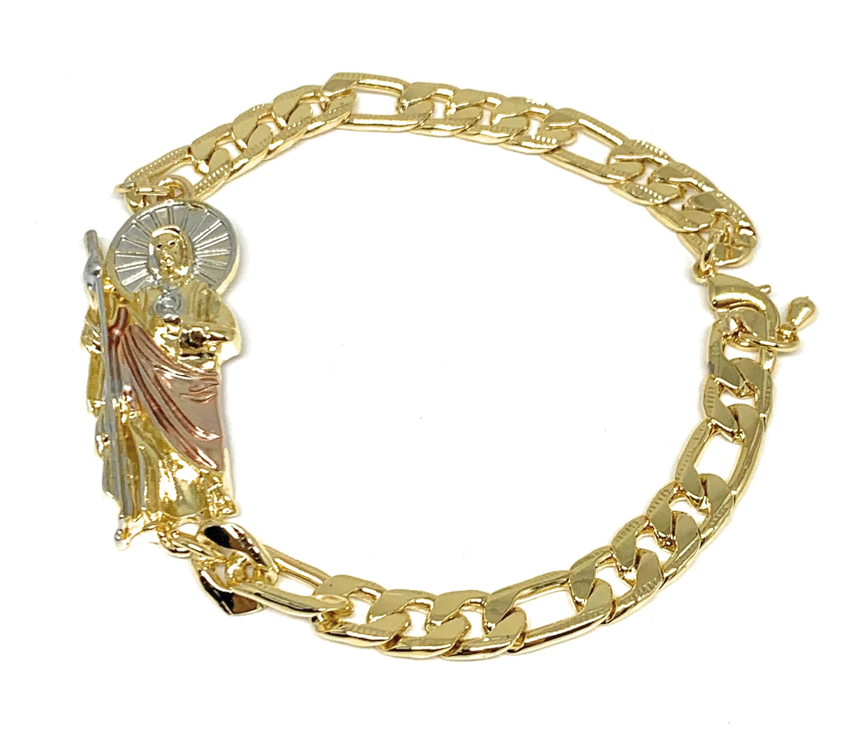 Gold Plated Tri-Color Saint Jude Figaro Bracelet San Judas Esclava 8