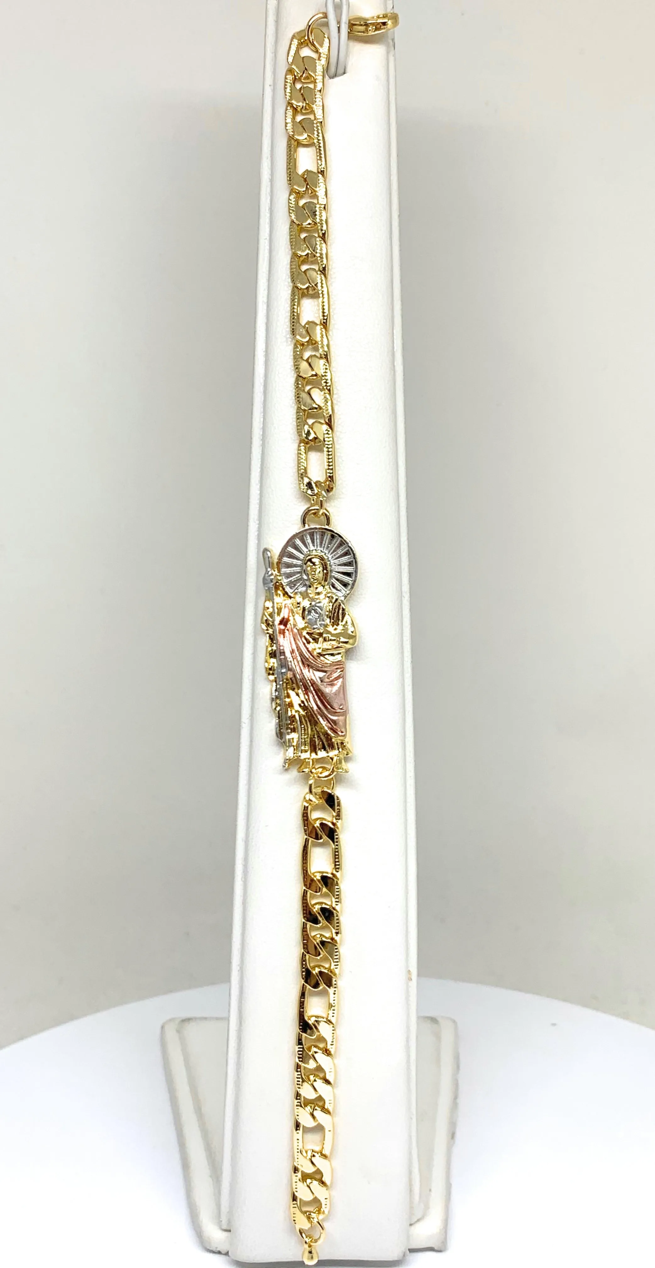 Gold Plated Tri-Color Saint Jude Figaro Bracelet San Judas Esclava 8