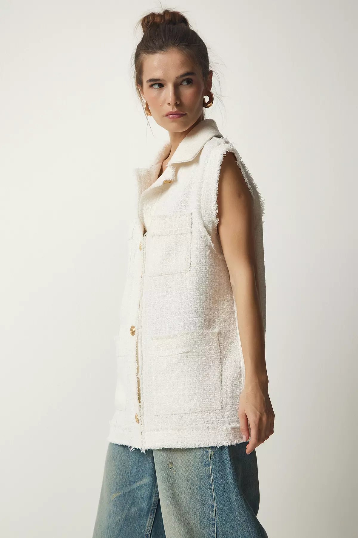 Happiness Istanbul Tweed Texture Pocketed  Vest