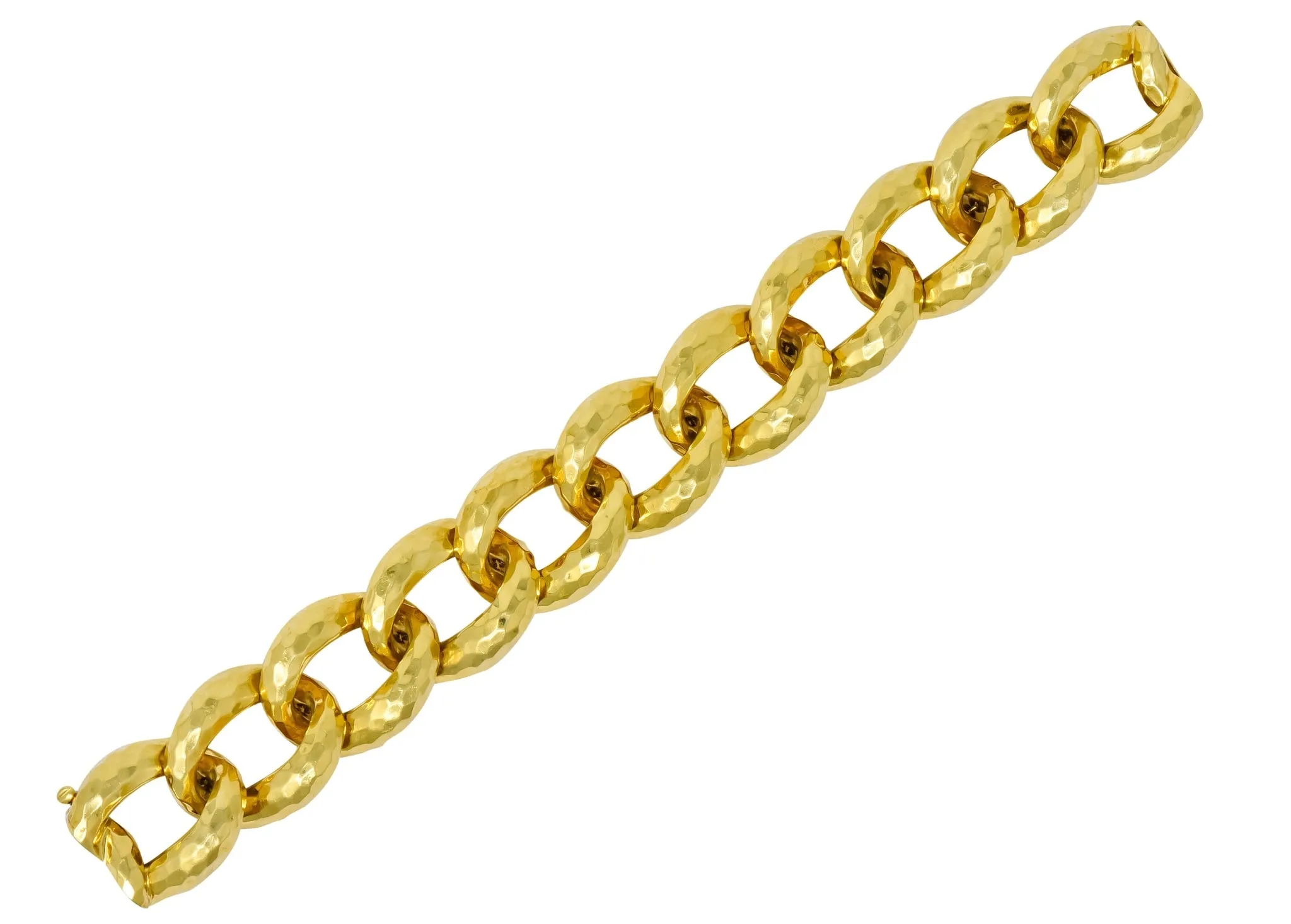 Henry Dunay Vintage 18 Karat Gold Hammered Curb Link Bracelet Circa 1980