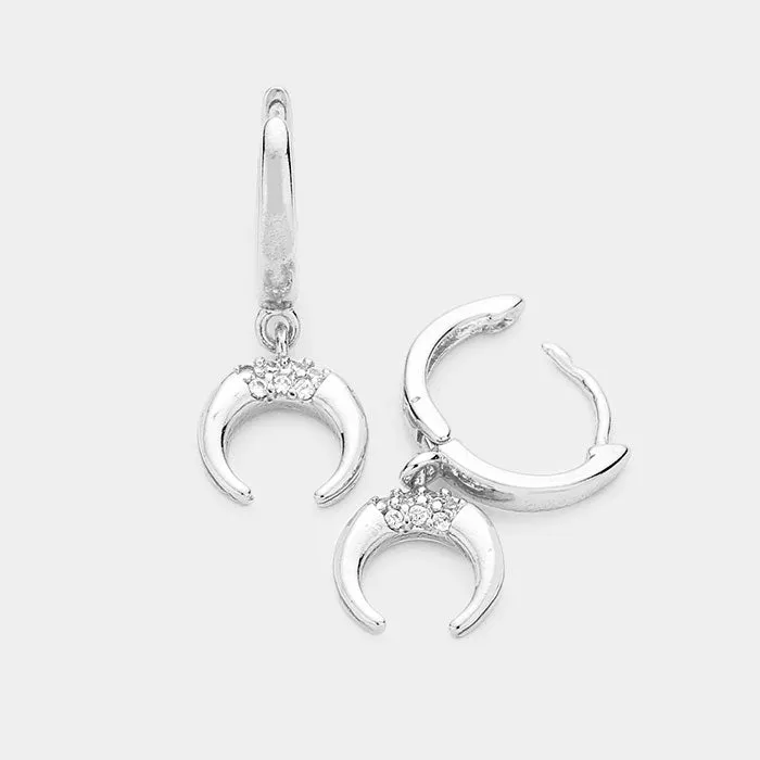 iLLASPARKZ Brass CZ Double Horn Dangle Huggie Hoop Earrings