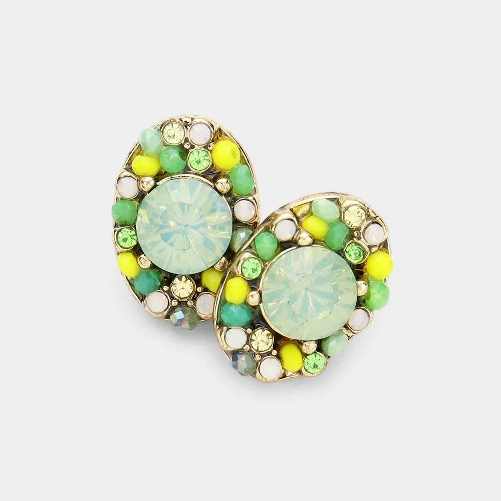 iLLASPARKZ Multi Stone Cluster Oval Stud Earrings