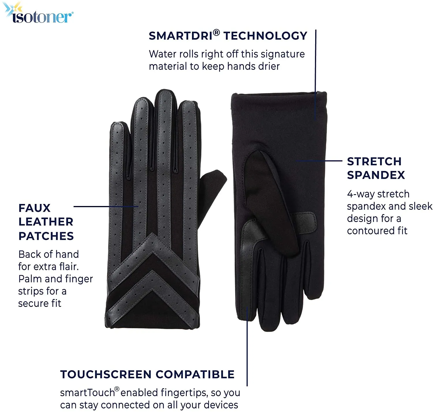 isotoner Men’s Spandex Touchscreen Chevron Detail Gloves with Fleece Lining