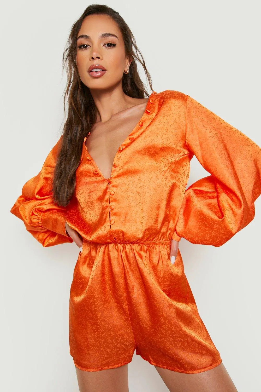 Jacquard Satin Wide Sleeve Romper