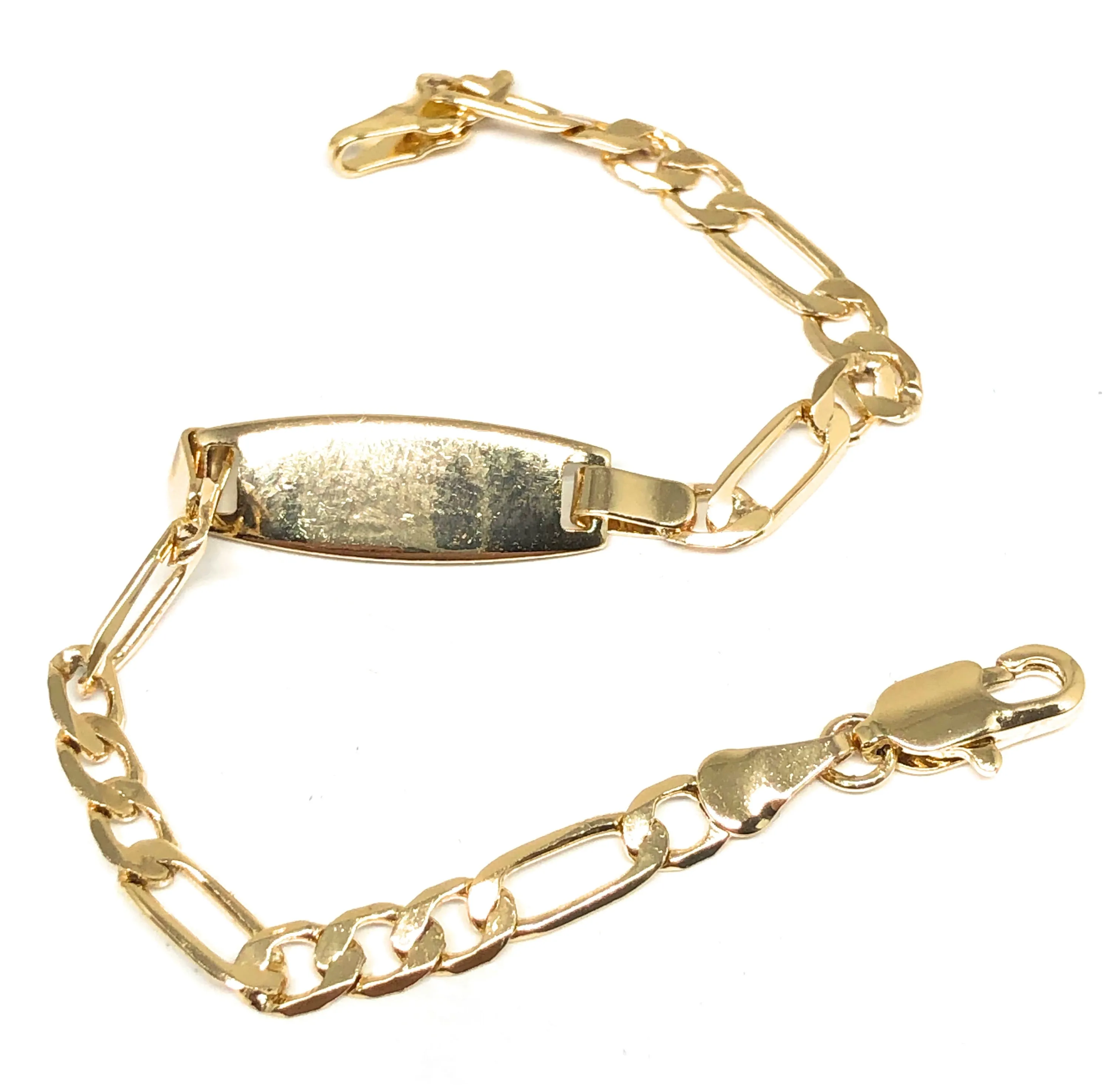 Kids’s Ages 7-13 Gold Plated ID Bracelet 6.5” 3mm Width Esclava