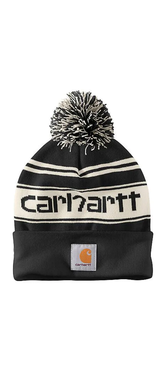 Knit Pom-Pom Cuffed Logo Beanie