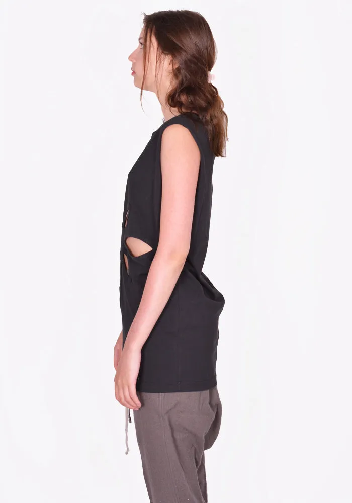 KUSIKOHC KUS4ST01KR-C5001.999 ORIGAMI CUT-OUT SLEEVELESS TOP BLACK (New Season SS24)