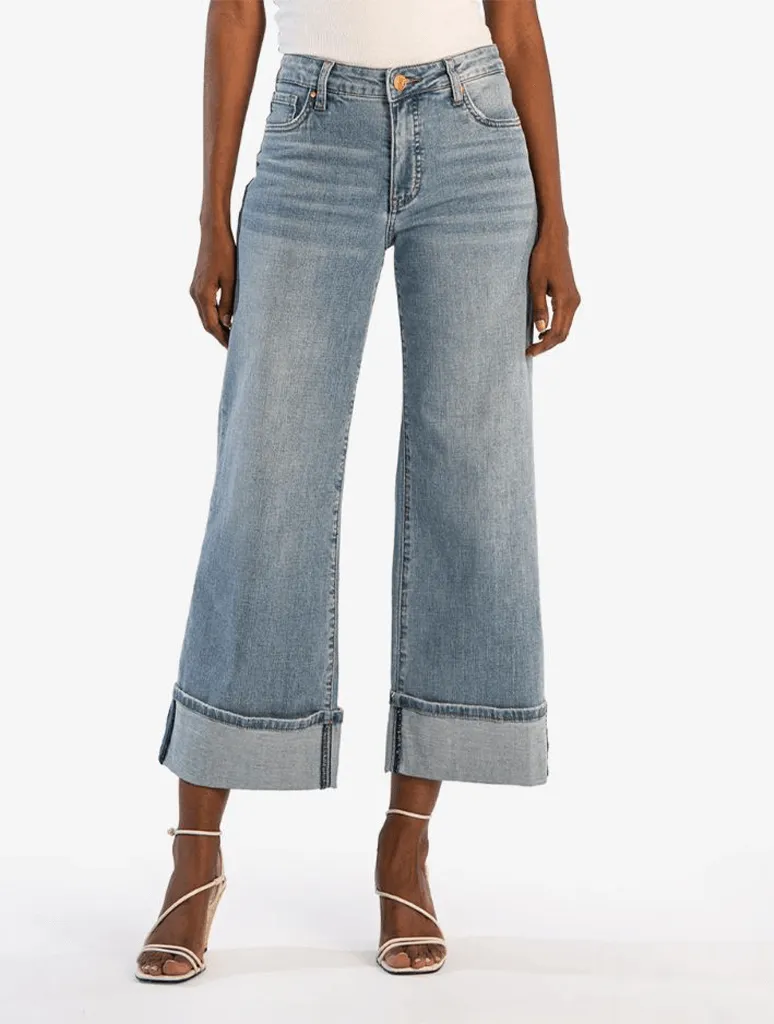 Kut from the Kloth Meg High Rise Fab Ab Wide Leg Roll Up Jeans