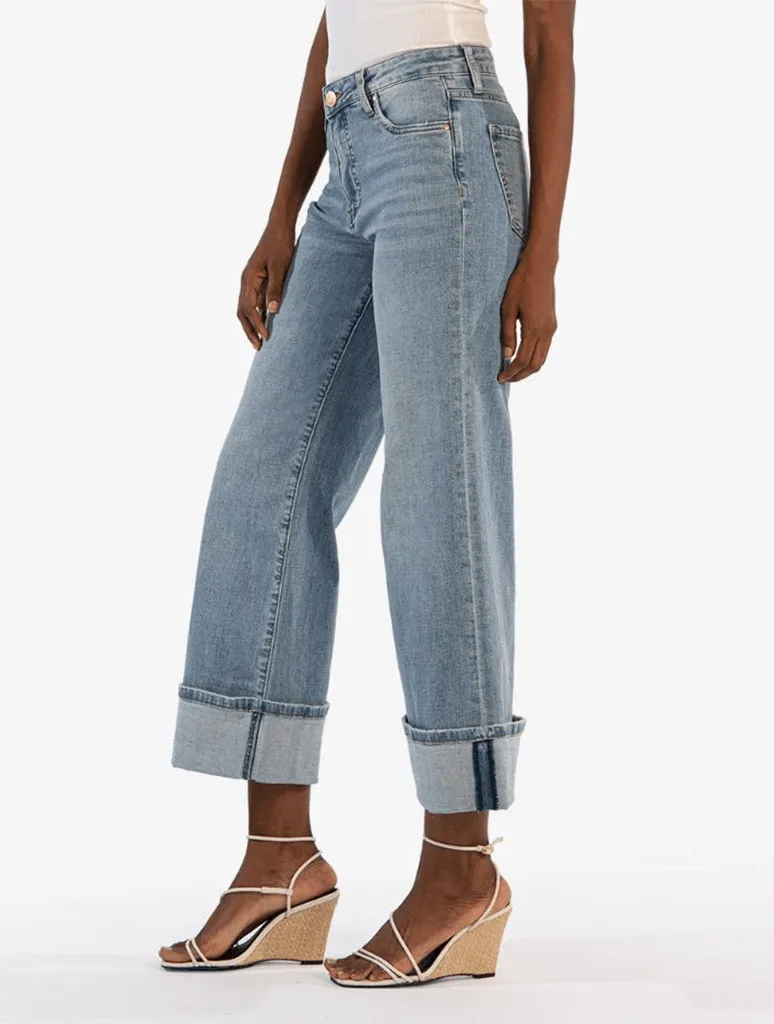 Kut from the Kloth Meg High Rise Fab Ab Wide Leg Roll Up Jeans