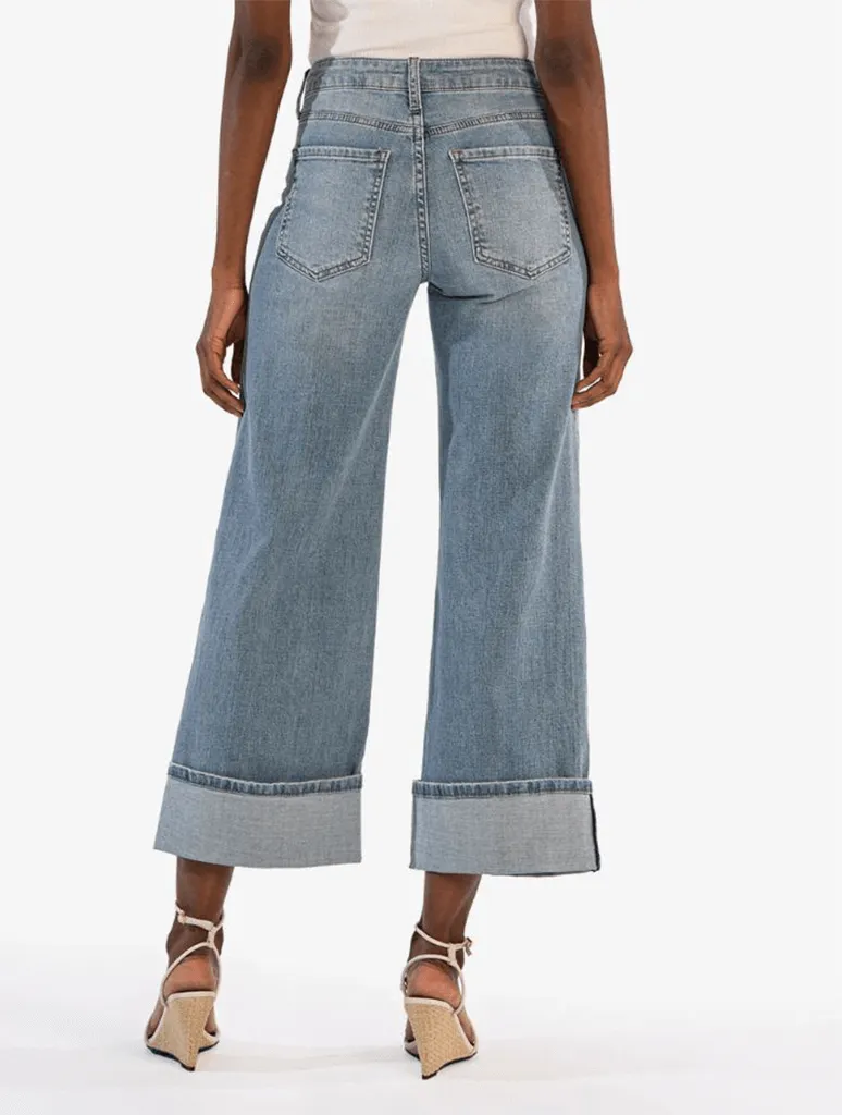 Kut from the Kloth Meg High Rise Fab Ab Wide Leg Roll Up Jeans